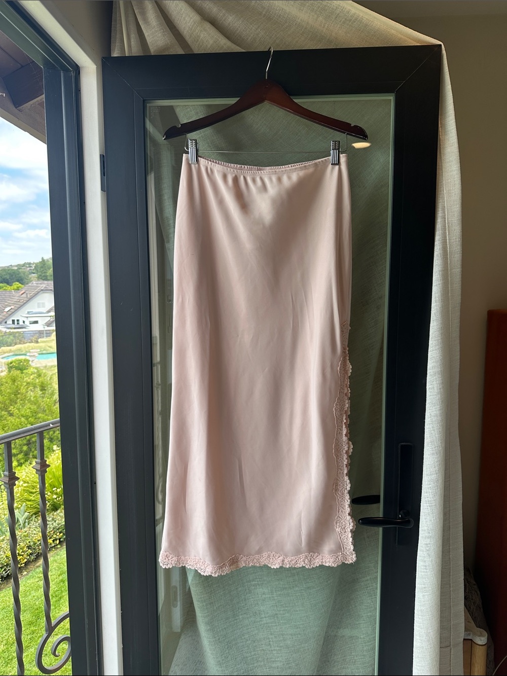 wild fable Soft Pink Lace-Trim Midi Slip Skirt